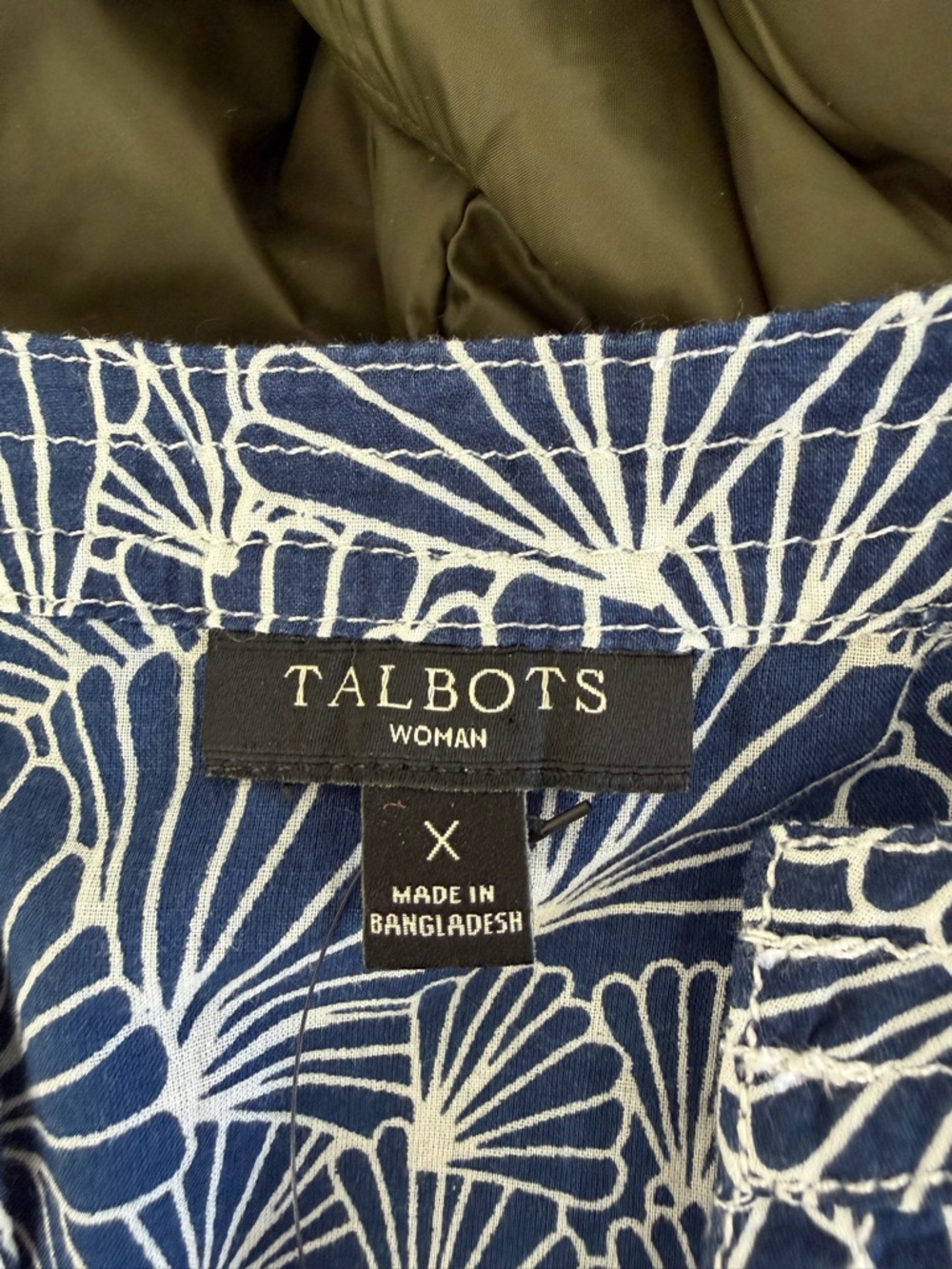 Talbots XL NWT Navy White Fan Print Shell Print Cotton Tunic Top 3/4 Sleeve - Picture 6 of 8